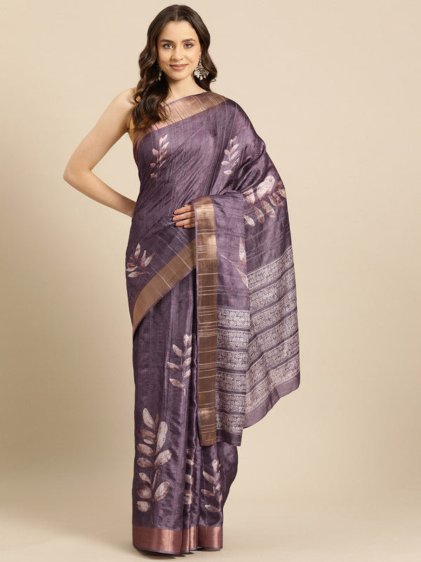 Lavender Silk Blend Digital Print Floral Saree with Unstitched Blouse - Hiral Fashion | Grocsy