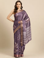 Lavender Silk Blend Digital Print Floral Saree with Unstitched Blouse - Hiral Fashion | Grocsy