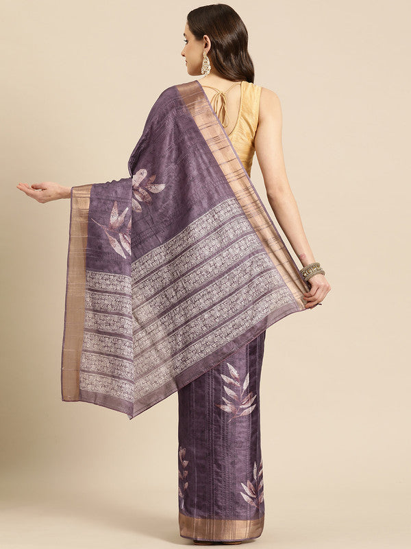 Lavender Silk Blend Digital Print Floral Saree with Unstitched Blouse - Hiral Fashion | Grocsy