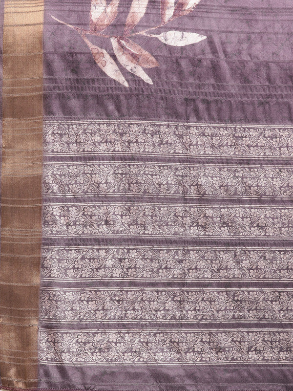 Lavender Silk Blend Digital Print Floral Saree with Unstitched Blouse - Hiral Fashion | Grocsy