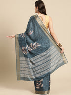 Turquoise Silk Blend Digital Print Floral Saree with Unstitched Blouse - Hiral Fashion | Grocsy