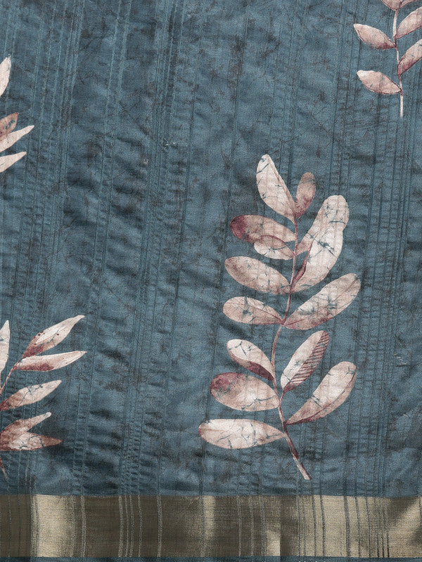 Turquoise Silk Blend Digital Print Floral Saree with Unstitched Blouse - Hiral Fashion | Grocsy