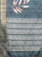 Turquoise Silk Blend Digital Print Floral Saree with Unstitched Blouse - Hiral Fashion | Grocsy
