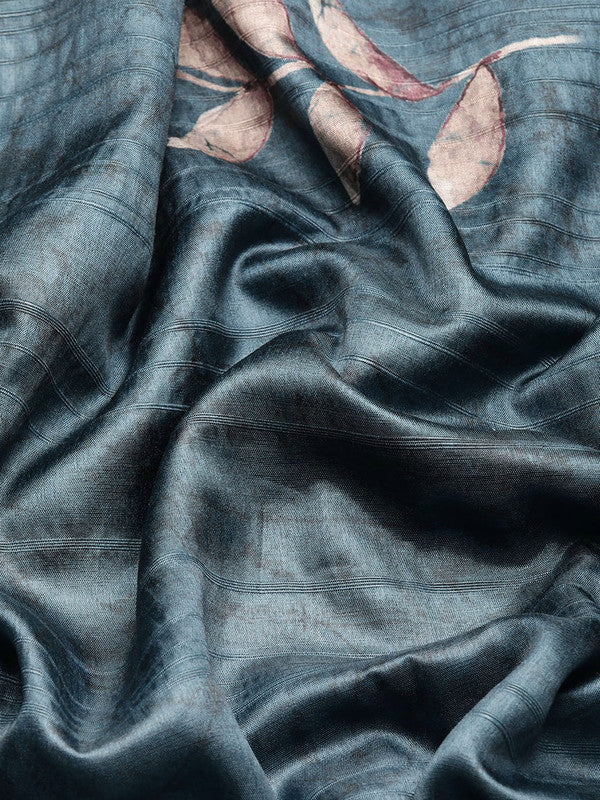 Turquoise Silk Blend Digital Print Floral Saree with Unstitched Blouse - Hiral Fashion | Grocsy