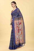 Blue Cotton Blend Printed Bandhani Saree with Unstitched Blouse - Hiral Fashion | Grocsy