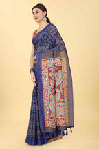Blue Cotton Blend Printed Bandhani Saree with Unstitched Blouse - Hiral Fashion | Grocsy
