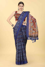 Blue Cotton Blend Printed Bandhani Saree with Unstitched Blouse - Hiral Fashion | Grocsy