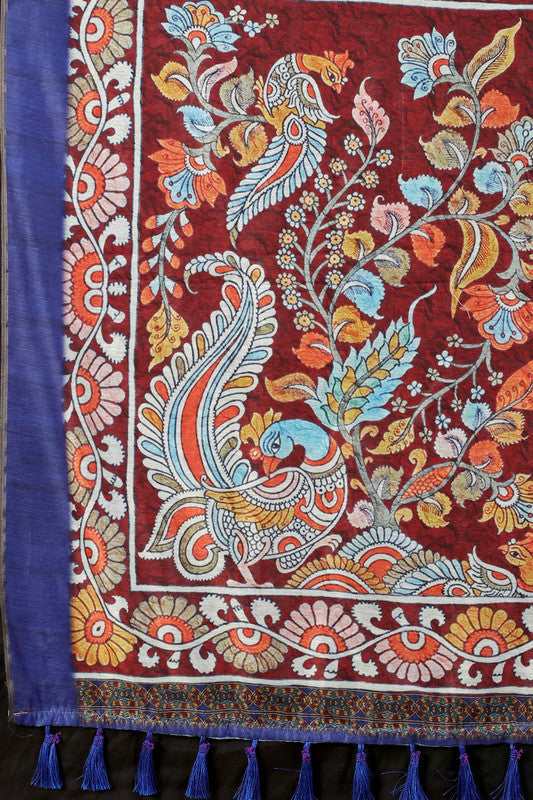 Blue Cotton Blend Printed Bandhani Saree with Unstitched Blouse - Hiral Fashion | Grocsy
