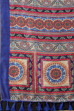 Blue Cotton Blend Printed Geomatric Saree with Unstitched Blouse - Hiral Fashion | Grocsy