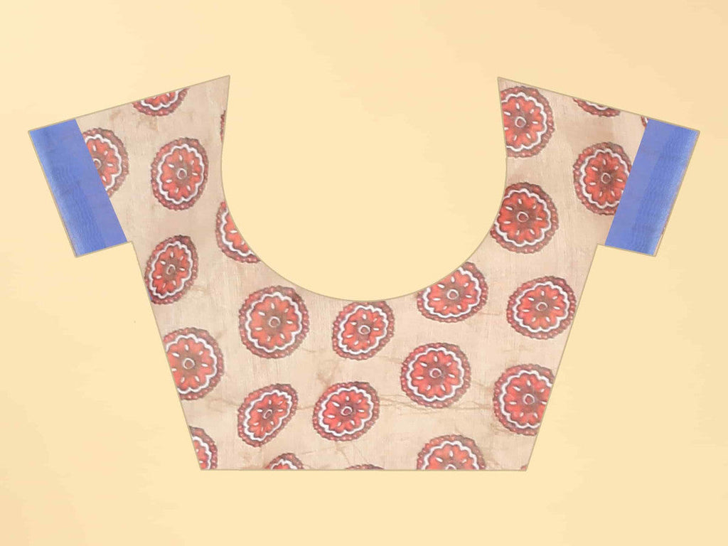 Blue Cotton Blend Printed Geomatric Saree with Unstitched Blouse - Hiral Fashion | Grocsy