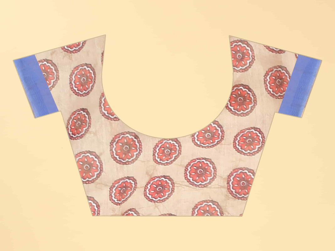 Blue Cotton Blend Printed Geomatric Saree with Unstitched Blouse - Hiral Fashion | Grocsy