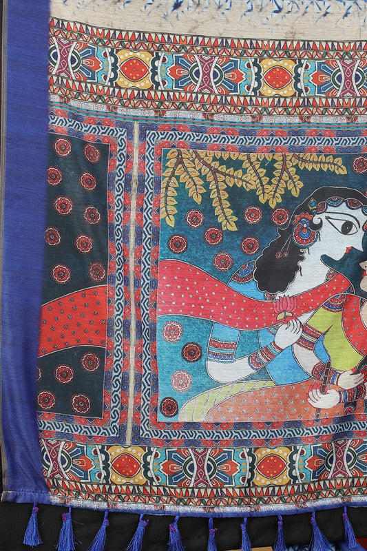 Blue Cotton Blend Printed Geomatric Saree with Unstitched Blouse - Hiral Fashion | Grocsy