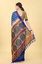Blue Cotton Blend Printed Geomatric Saree with Unstitched Blouse - Hiral Fashion | Grocsy