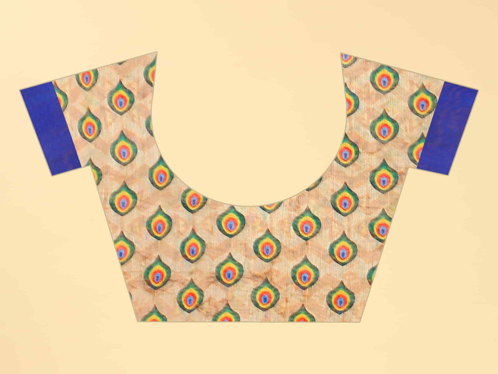 Blue Cotton Blend Printed Geomatric Saree with Unstitched Blouse - Hiral Fashion | Grocsy