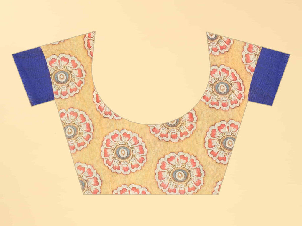 Blue Cotton Blend Printed Abstract Saree with Unstitched Blouse - Hiral Fashion | Grocsy