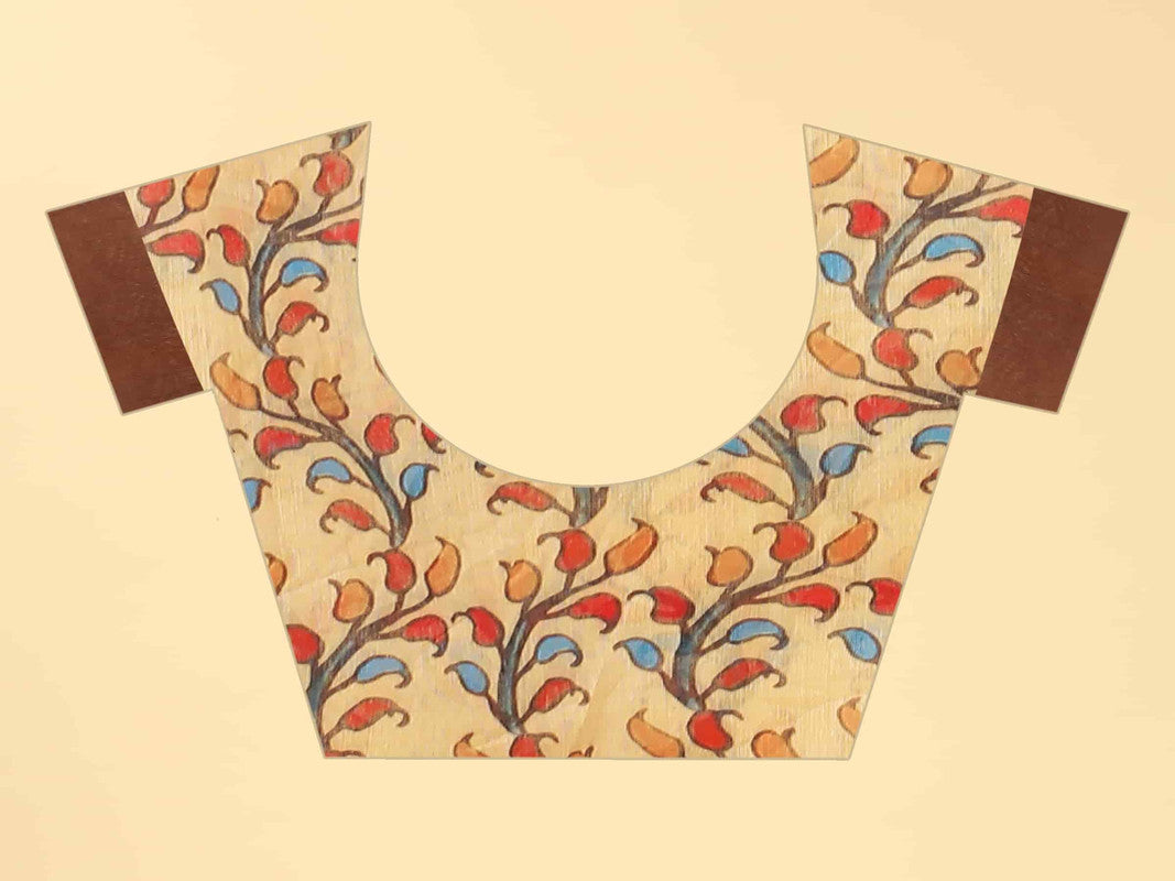 Blue Cotton Blend Printed Abstract Saree with Unstitched Blouse - Hiral Fashion | Grocsy