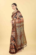 Blue Cotton Blend Printed Kalamkari Saree with Unstitched Blouse - Hiral Fashion | Grocsy