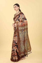 Blue Cotton Blend Printed Kalamkari Saree with Unstitched Blouse - Hiral Fashion | Grocsy