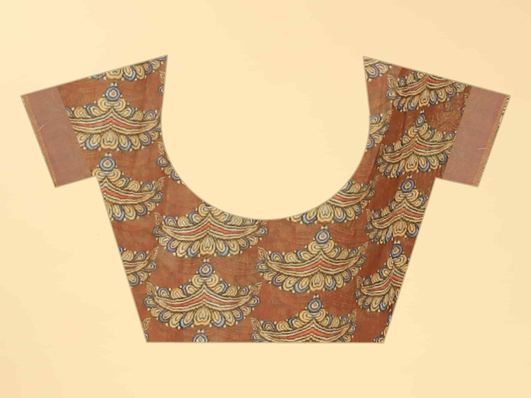 Blue Cotton Blend Printed Kalamkari Saree with Unstitched Blouse - Hiral Fashion | Grocsy