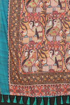 Blue Cotton Blend Printed Kalamkari Saree with Unstitched Blouse - Hiral Fashion | Grocsy