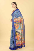 Blue Cotton Blend Printed Kalamkari Saree with Unstitched Blouse - Hiral Fashion | Grocsy