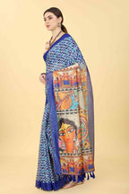 Blue Cotton Blend Printed Kalamkari Saree with Unstitched Blouse - Hiral Fashion | Grocsy