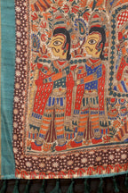 Blue Cotton Blend Printed Kalamkari Saree with Unstitched Blouse - Hiral Fashion | Grocsy