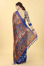 Blue Cotton Blend Printed Kalamkari Saree with Unstitched Blouse - Hiral Fashion | Grocsy