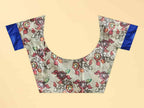 Blue Cotton Blend Printed Kalamkari Saree with Unstitched Blouse - Hiral Fashion | Grocsy