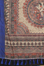 Blue Cotton Blend Printed Kalamkari Saree with Unstitched Blouse - Hiral Fashion | Grocsy
