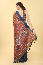 Blue Cotton Blend Printed Kalamkari Saree with Unstitched Blouse - Hiral Fashion | Grocsy