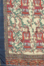 Blue Cotton Blend Printed Kalamkari Saree with Unstitched Blouse - Hiral Fashion | Grocsy