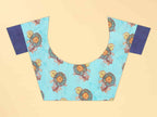 Blue Cotton Blend Printed Kalamkari Saree with Unstitched Blouse - Hiral Fashion | Grocsy