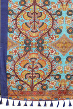 Blue Cotton Blend Printed Kalamkari Saree with Unstitched Blouse - Hiral Fashion | Grocsy