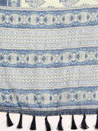 Blue Cotton Blend Printed Dabu Saree with Unstitched Blouse - Hiral Fashion | Grocsy