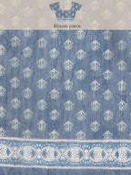 Blue Cotton Blend Printed Dabu Saree with Unstitched Blouse - Hiral Fashion | Grocsy
