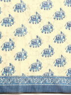 Blue Cotton Blend Printed Dabu Saree with Unstitched Blouse - Hiral Fashion | Grocsy