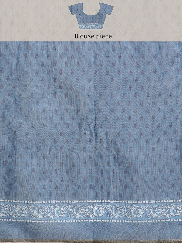 Blue Cotton Blend Printed Dabu Saree with Unstitched Blouse - Hiral Fashion | Grocsy