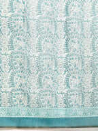 Turquoise Cotton Blend Printed Dabu Saree with Unstitched Blouse - Hiral Fashion | Grocsy