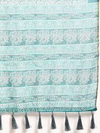 Turquoise Cotton Blend Printed Dabu Saree with Unstitched Blouse - Hiral Fashion | Grocsy