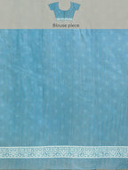 Turquoise Cotton Blend Printed Dabu Saree with Unstitched Blouse - Hiral Fashion | Grocsy