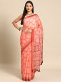 Peach Cotton Blend Printed Dabu Saree with Unstitched Blouse - Hiral Fashion | Grocsy