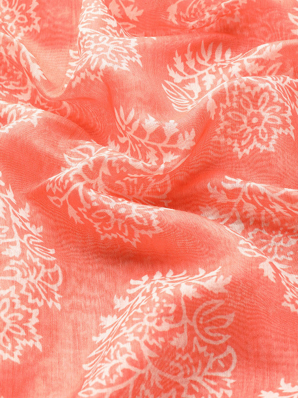 Peach Cotton Blend Printed Dabu Saree with Unstitched Blouse - Hiral Fashion | Grocsy