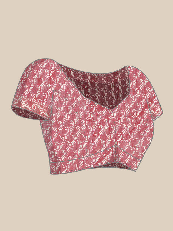 Peach Cotton Blend Printed Dabu Saree with Unstitched Blouse - Hiral Fashion | Grocsy