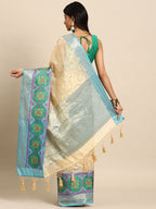 Beige Silk Blend Woven Zari Design Paisley Saree with Unstitched Blouse - Hiral Fashion | Grocsy