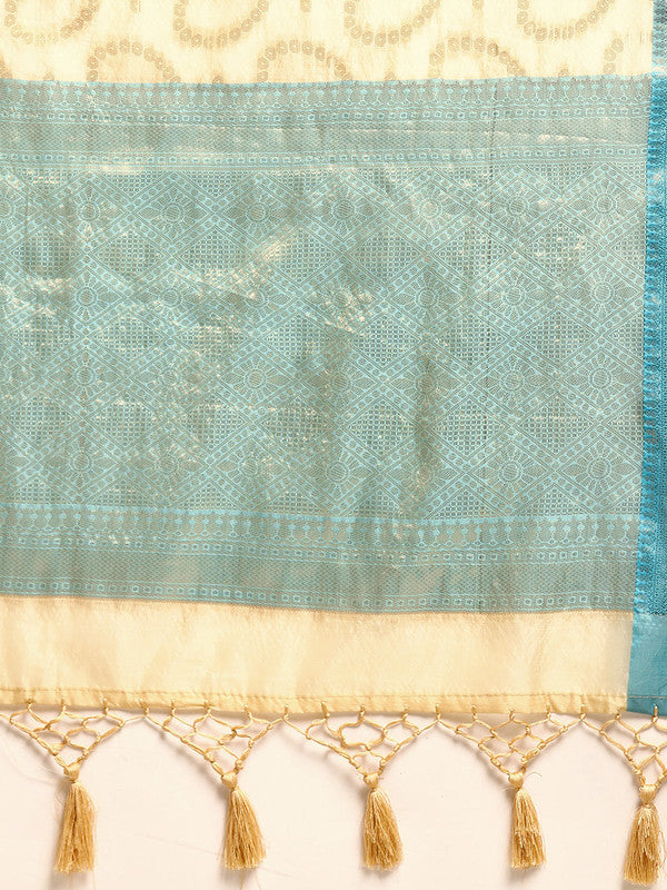 Beige Silk Blend Woven Zari Design Paisley Saree with Unstitched Blouse - Hiral Fashion | Grocsy
