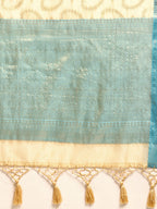 Beige Silk Blend Woven Zari Design Paisley Saree with Unstitched Blouse - Hiral Fashion | Grocsy