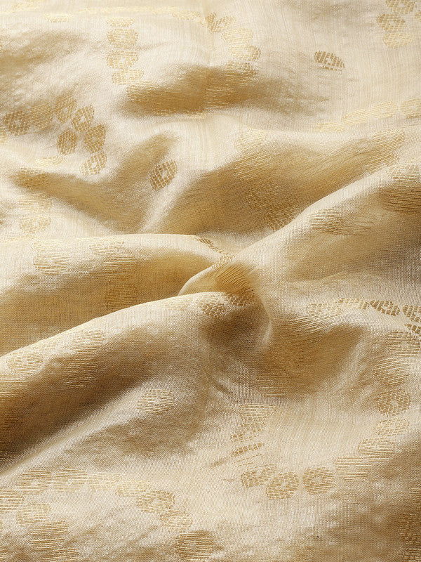 Beige Silk Blend Woven Zari Design Paisley Saree with Unstitched Blouse - Hiral Fashion | Grocsy