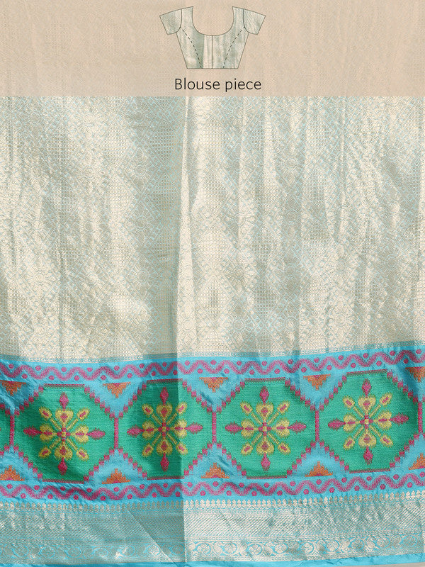 Beige Silk Blend Woven Zari Design Paisley Saree with Unstitched Blouse - Hiral Fashion | Grocsy