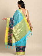Blue Silk Blend Woven Zari Design Geomatric Saree with Unstitched Blouse - Hiral Fashion | Grocsy